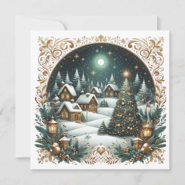 Merry Christmas & Christmas village   Personalized Holiday Card (Front)