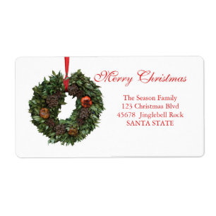 Merry Christmas Christmas wreath Holiday Label