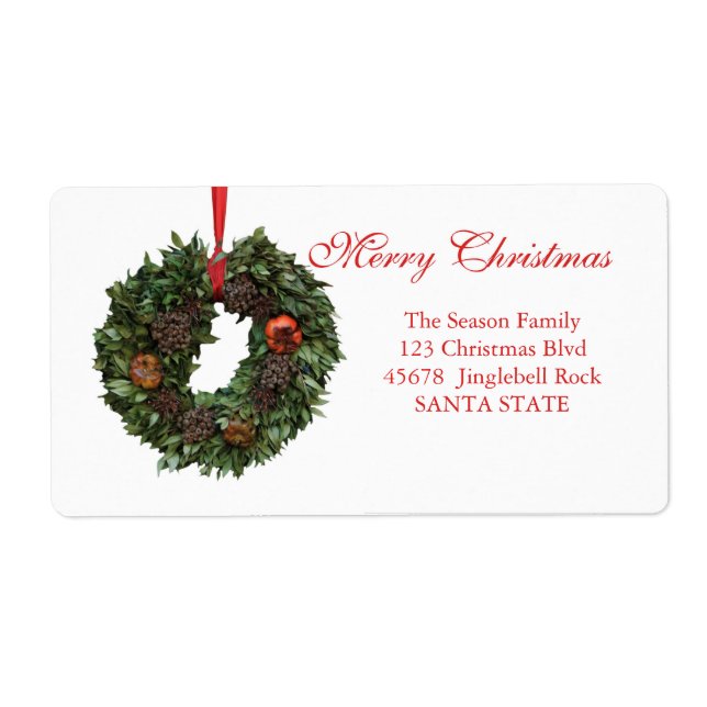 Merry Christmas Christmas wreath Holiday Label (Front)