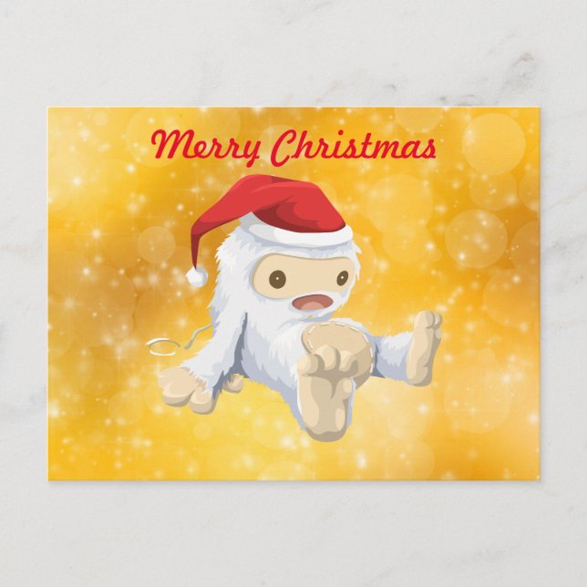 Merry Christmas - Christmas Yeti in Santa Hat Holiday Postcard (Front)
