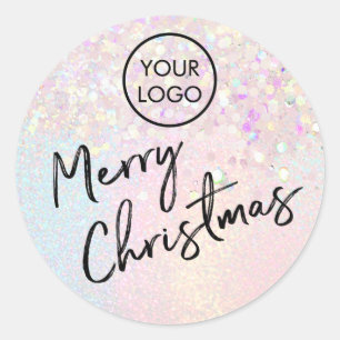 Merry Christmas chunky glitter effect Classic Round Sticker