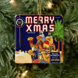 Merry Christmas Citrus Label Ceramic Ornament