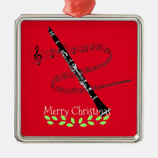 Merry Christmas Clarinet Metal Tree Decoration (Front)