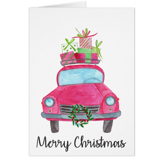 Merry Christmas Classic Car Watercolor (Front)