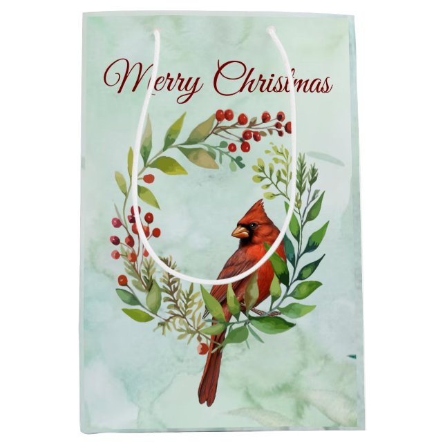 Merry Christmas Classic Cardinal  Medium Gift Bag (Front)