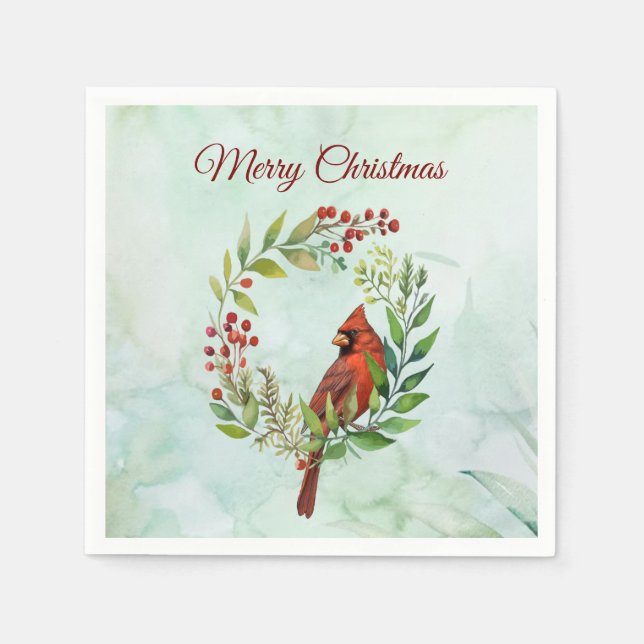 Merry Christmas Classic Cardinal  Napkin (Front)