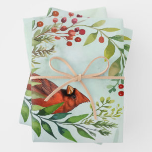 Merry Christmas Classic Cardinal Wrapping Paper Sheet