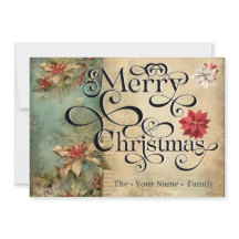 Merry Christmas Classic Chic Flowers Typography