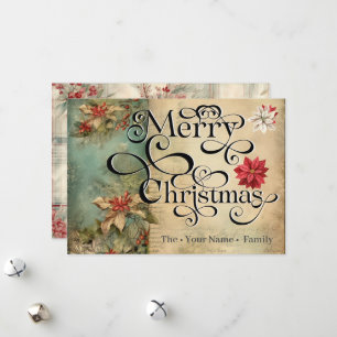 Merry Christmas Classic Chic Flowers Typography Holiday Card