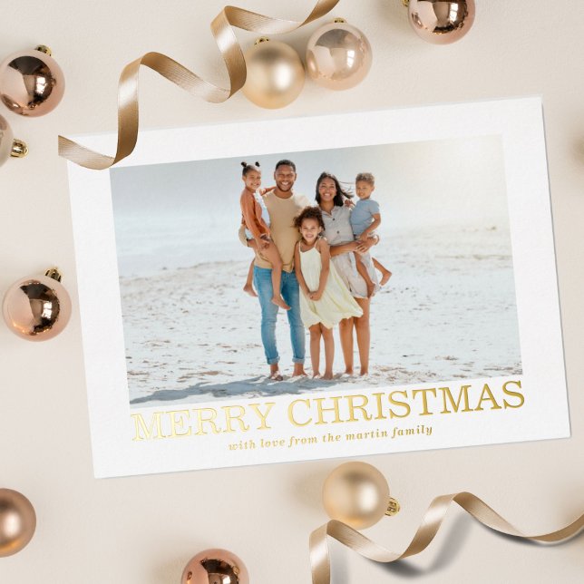 Merry Christmas Classic Foil Photos Holiday Card (Creator Uploaded)