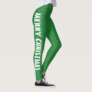 Merry Christmas Classic Green Glitter Leggings