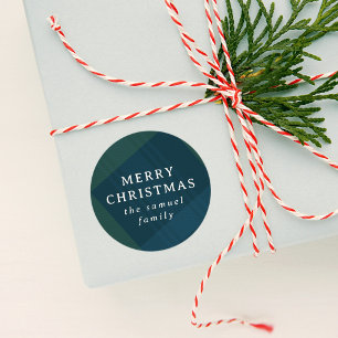 Merry Christmas classic holiday plaid personalised Classic Round Sticker
