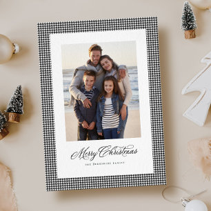 Merry Christmas classic houndstooth one photo Holiday Card