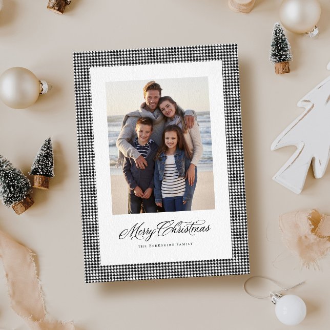 Merry Christmas classic houndstooth one photo Holiday Card (Creator Uploaded)