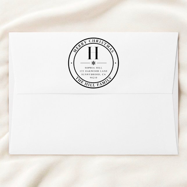 Merry Christmas Classic Monogram Address Rubber Stamp (Creator Uploaded)