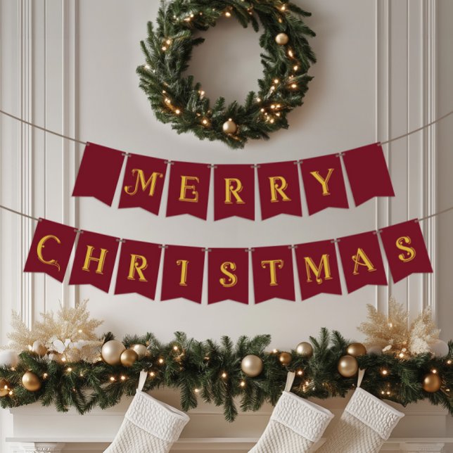 Merry Christmas Classic Nordic Red Bunting (Merry Christmas Classic Nordic Red Bunting Flags)