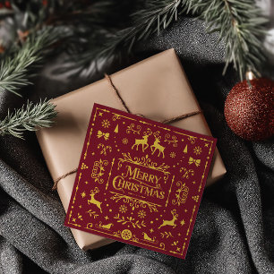 Merry Christmas Classic Nordic Red Holiday Card