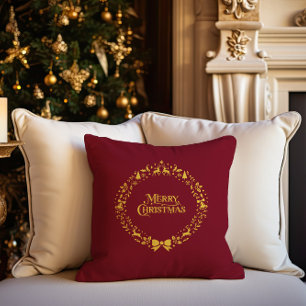 Merry Christmas Classic Nordic Red Holiday Cushion