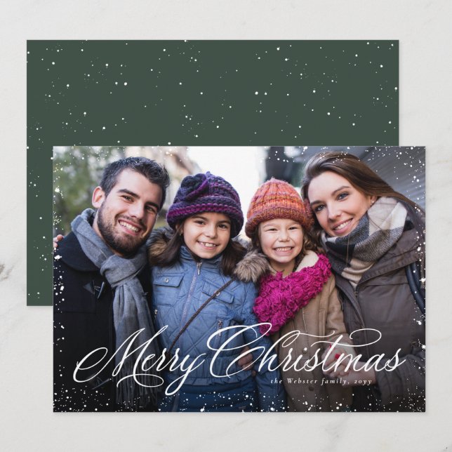 Merry Christmas classic one-photo green Holiday Card (Front/Back)