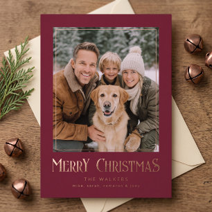 Merry Christmas Classic Photo Foil Frame Burgandy Holiday Card