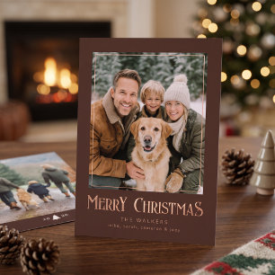 Merry Christmas Classic Photo Frame - Brown Foil Holiday Card