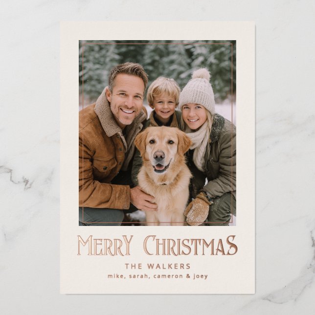 Merry Christmas Classic Photo Frame Foil Holiday Card (Front)
