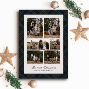 Merry Christmas classic plaid seven photo Holiday Card