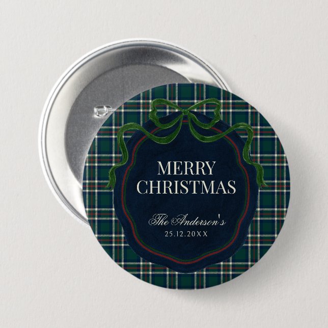 Merry Christmas Classic Preppy Tartan Plaid 7.5 Cm Round Badge (Front & Back)