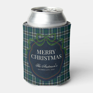 Merry Christmas Classic Preppy Tartan Plaid Can Cooler