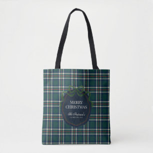 Merry Christmas Classic Preppy Tartan Plaid Tote Bag