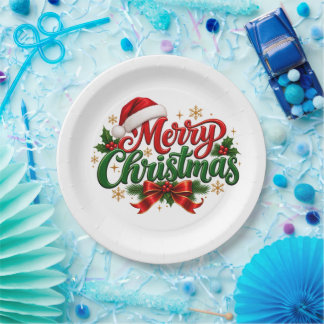 Merry Christmas Classic Red Green Holiday Plate