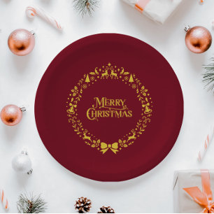 Merry Christmas Classic Red Holiday Paper Plate