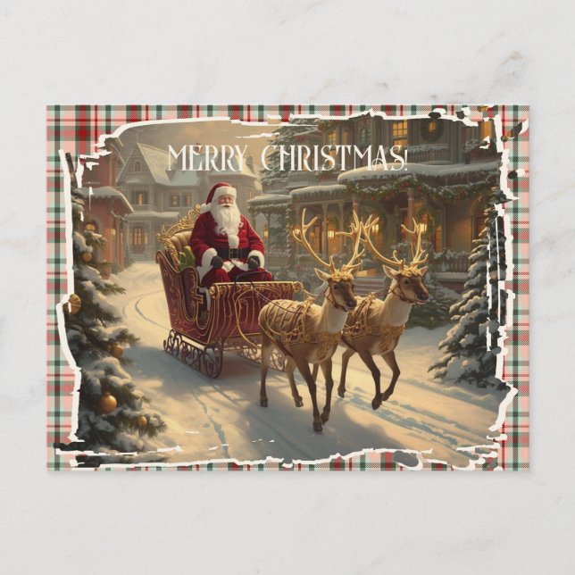 Merry Christmas Classic Retro Festive Christmas Holiday Postcard (Front)
