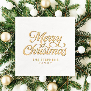 Merry Christmas classic retro script holiday party Foil Napkins