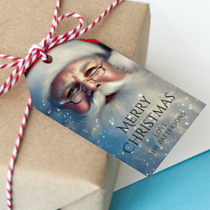 Merry Christmas Classic Santa Snowfall Family Name Gift Tags