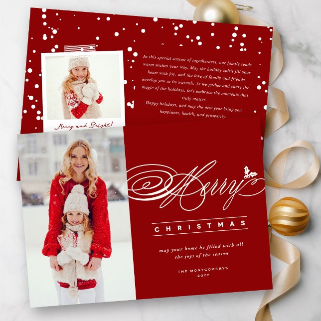 Merry Christmas Classic Script Photo Elegant Chic Holiday Card (Creator Uploaded)