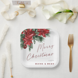 Merry Christmas Classic Wreath Christmas Party Paper Plate