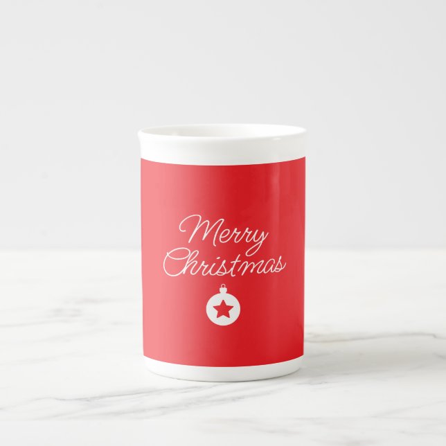 Merry Christmas Classical Unique Minimalist Plain Bone China Mug (Front)