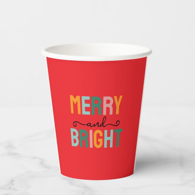 Merry Christmas Classical Unique Minimalist Plain Paper Cups (Front)