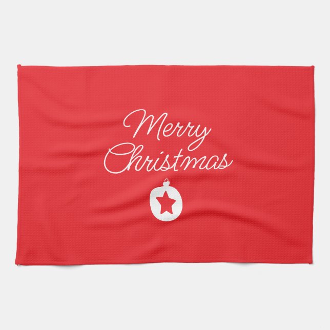 Merry Christmas Classical Unique Minimalist Plain Tea Towel (Horizontal)