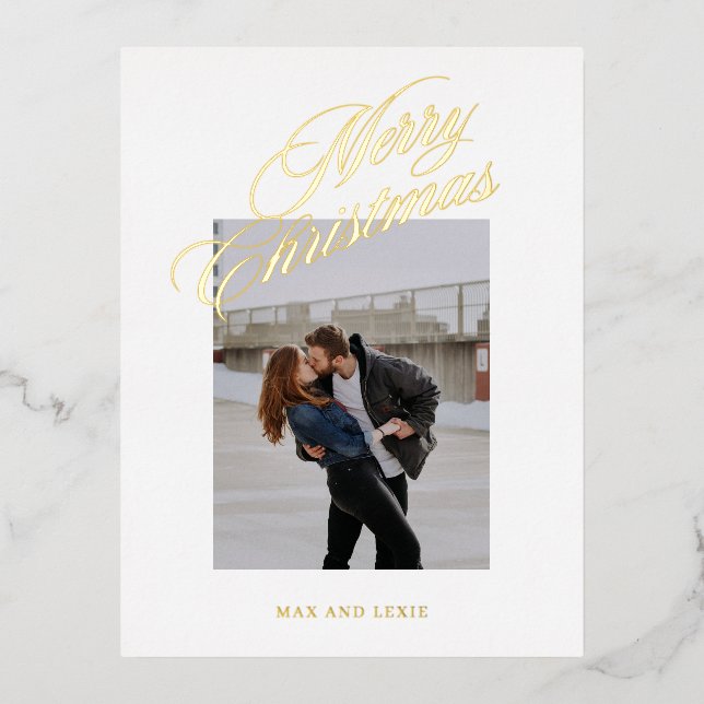 Merry Christmas Classically Scripted  Foil Holiday Postcard (Front)