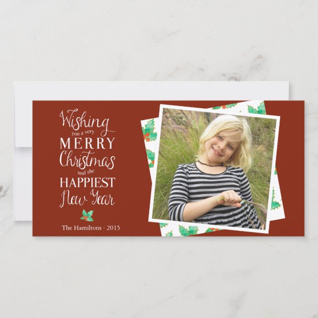 Merry Christmas Classy Lettered Holiday Photocard Card (Front)