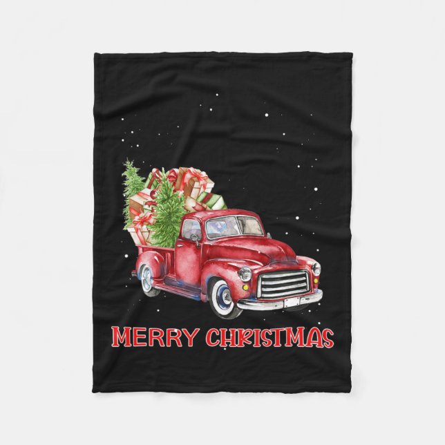 Merry Christmas Clic Red Truck Tree Family Xmas  Fleece Blanket (Front)