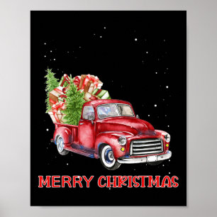 Merry Christmas Clic Red Truck Tree Family Xmas  Poster