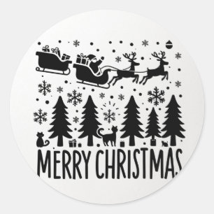 MERRY CHRISTMAS clip art black Classic Round Sticker