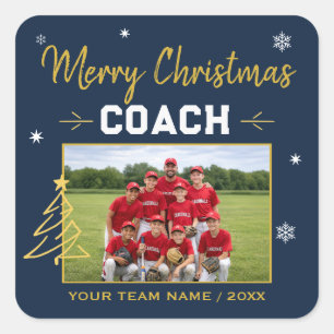 Merry Christmas Coach Personalised Team Photo Square Sticker