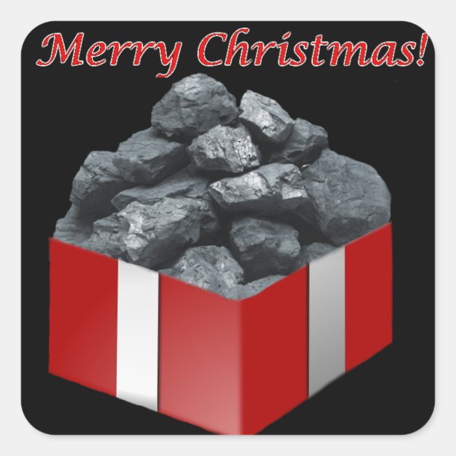 Merry Christmas Coal Present Square Sticker (Front)
