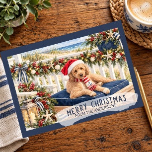 Merry Christmas Coastal Goldendoodle Christmas Holiday Card