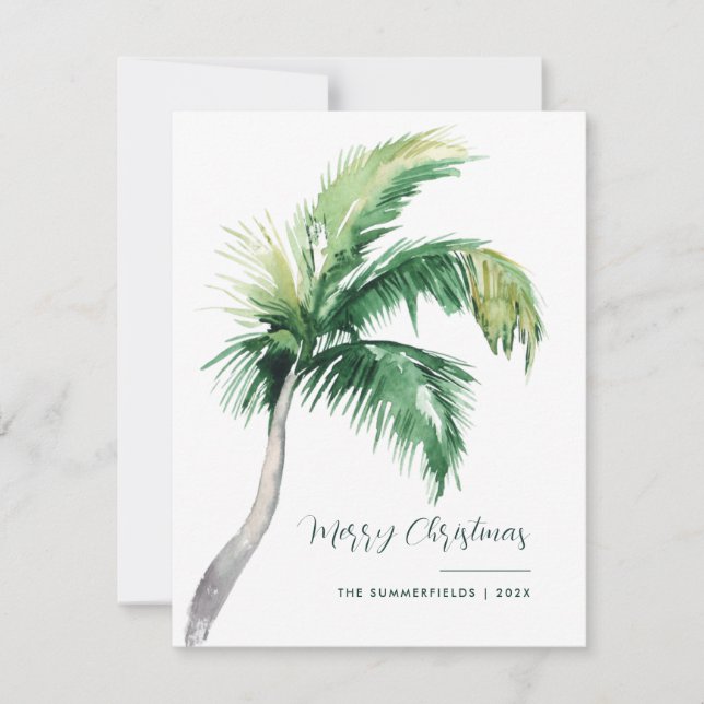 Merry Christmas Coastal Palm Tree Modern Holiday Card (Front)