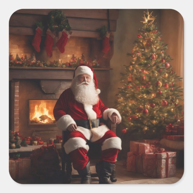 Merry Christmas Coaster – Festive Holiday Square Sticker (Front)